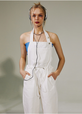 I'M ONE Women's retro casual tide cool adjustable hanging neck denim jumpsuit summer new